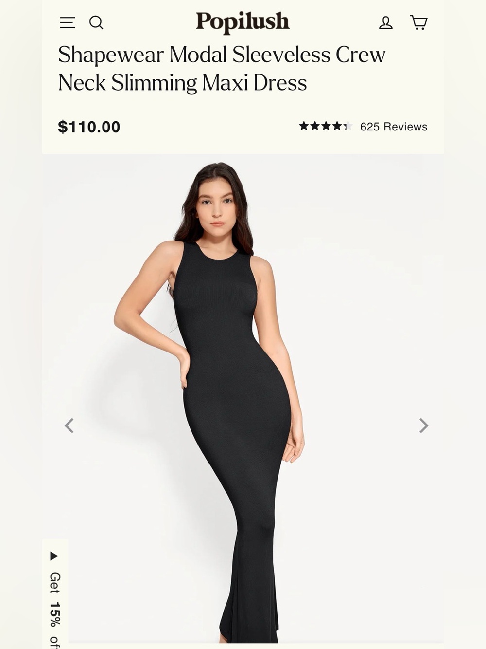 Popilush Classic Black Minimalist Sleeveless Maxi Dress w/ Built In Shapewear, L